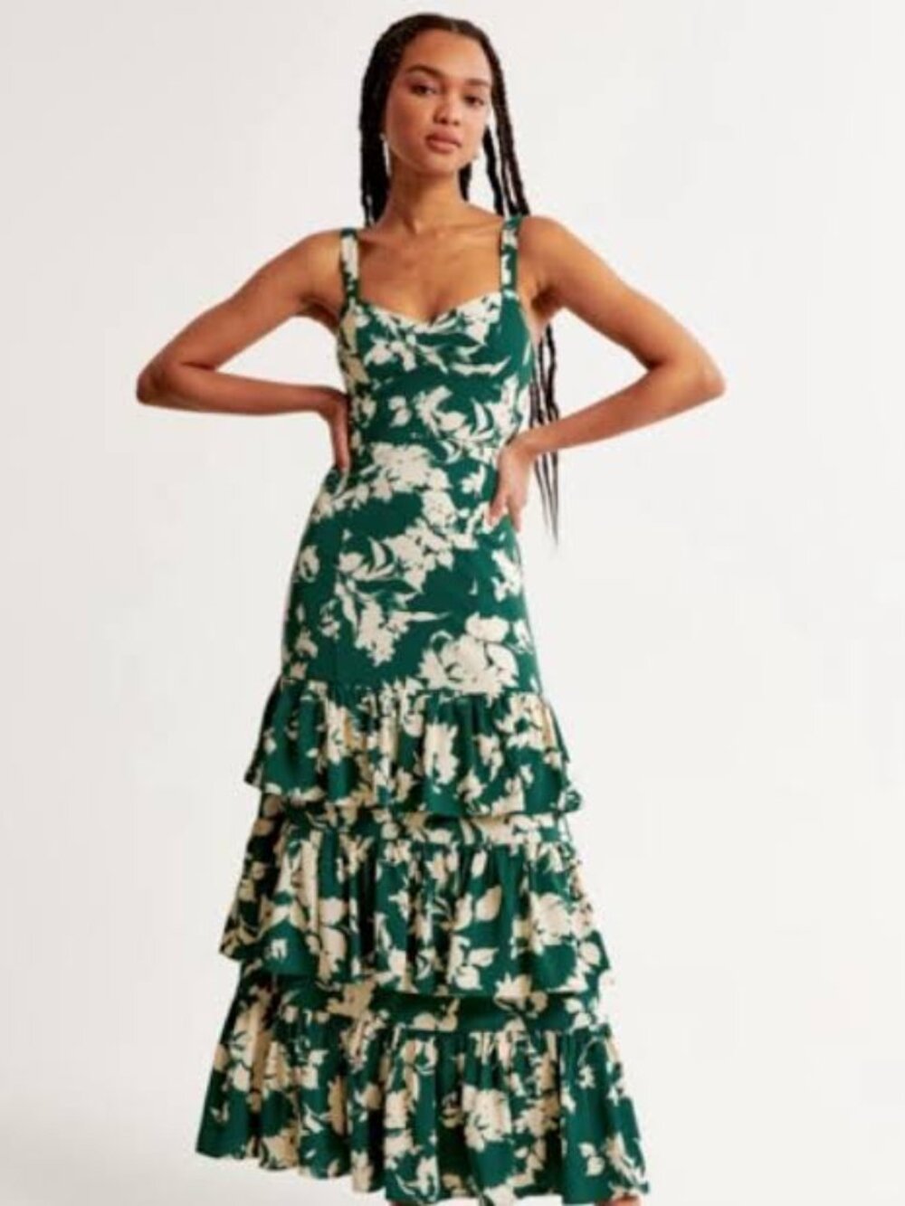 Abercrombie Green Floral Ruffle Maxi Dress